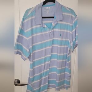 Izod Light Blue and White Striped Polo Shirt